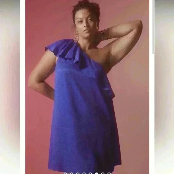 NWOT Anthropology Blue One Shoulder Dramatic Ruffled Blouse Tank Size 10 - Picture 6 of 7
